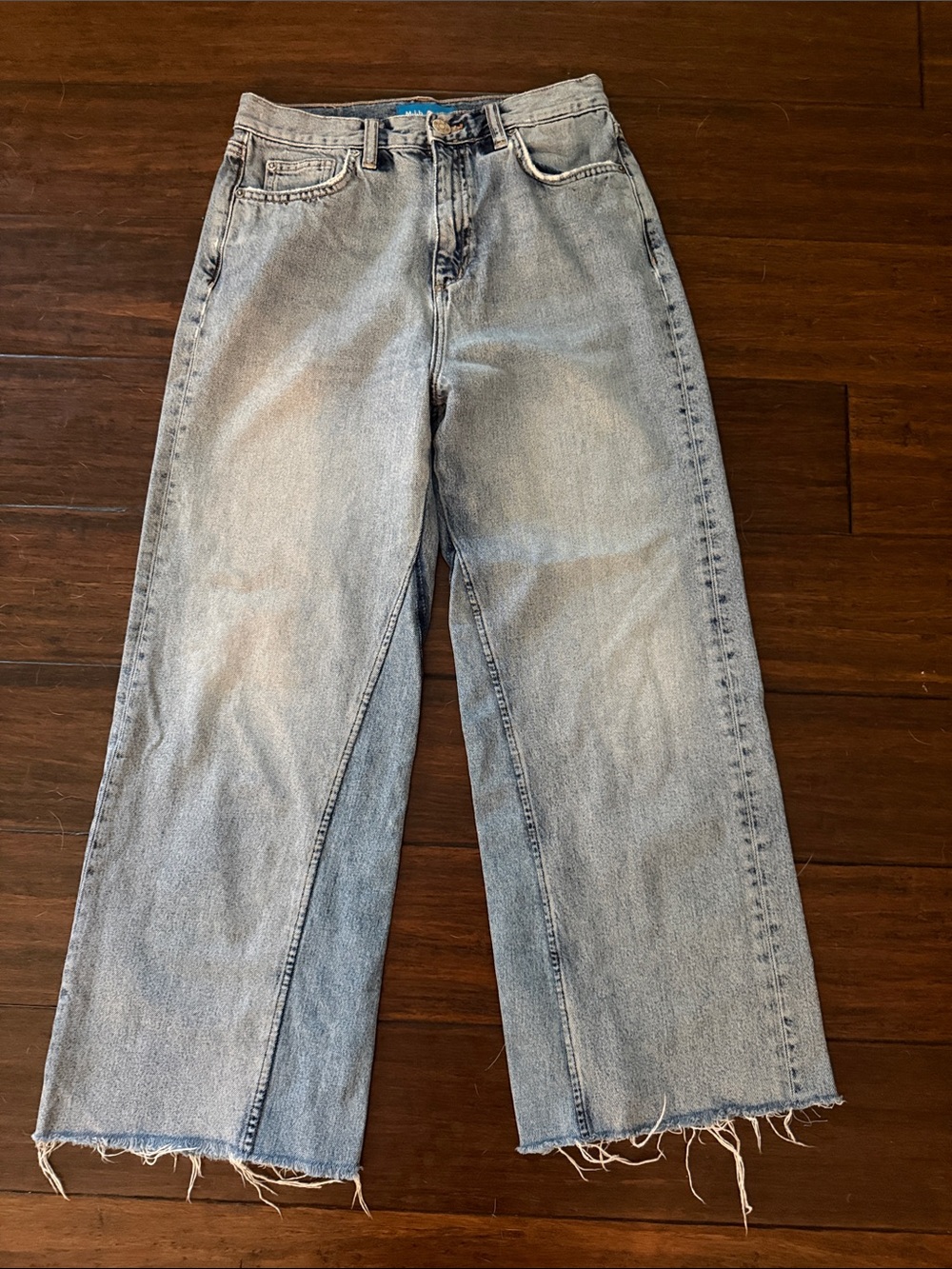 M.i.h. Caron two tone high rise wide leg frayed cropped jeans size 26
